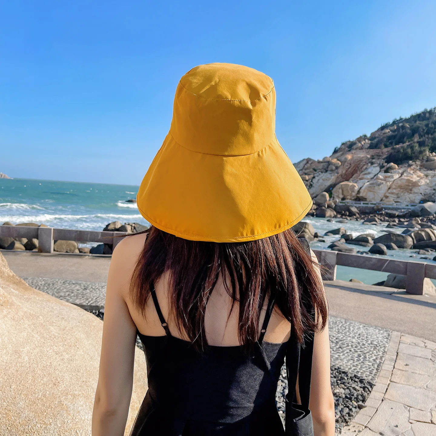 Breitkrempiger Bucket Hat mit Vollgesichtsschutz für Damen, Sommer-Strandhut mit UV-Schutz, Visierklappe, Fischerhut für Outdoor-Sport – Detail 10
