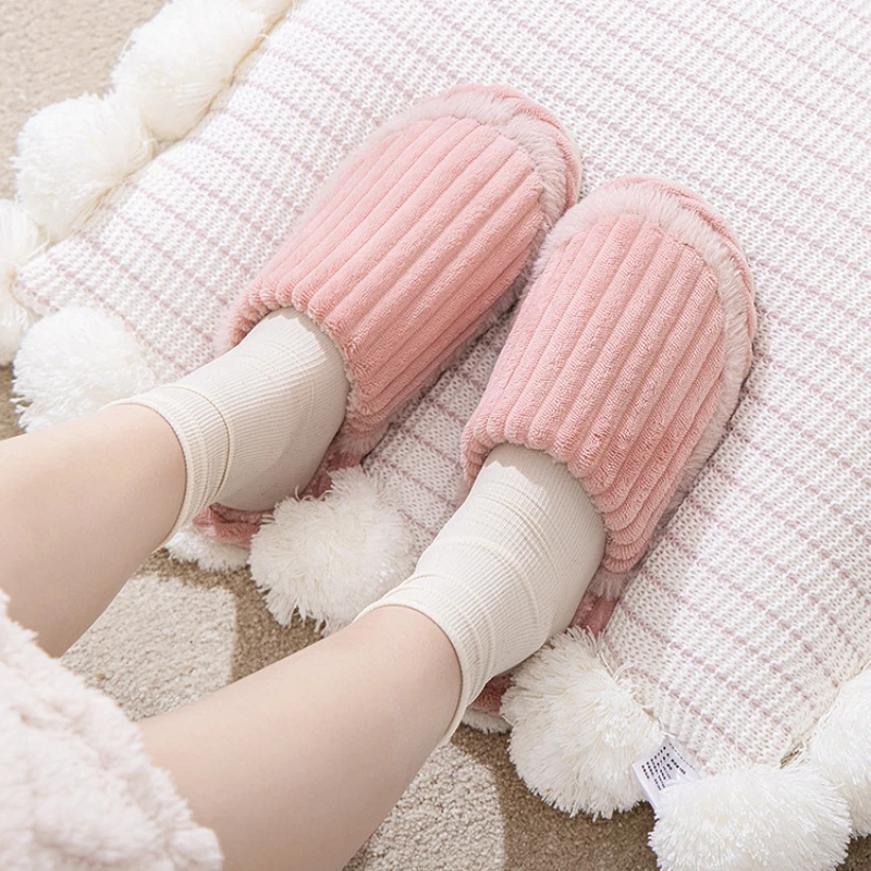 Winter Warm Cotton Female Slippers Men and Women Home Mute Household Non-slip Warm Slippers Shoes Soft Thick Bottom Slippers
