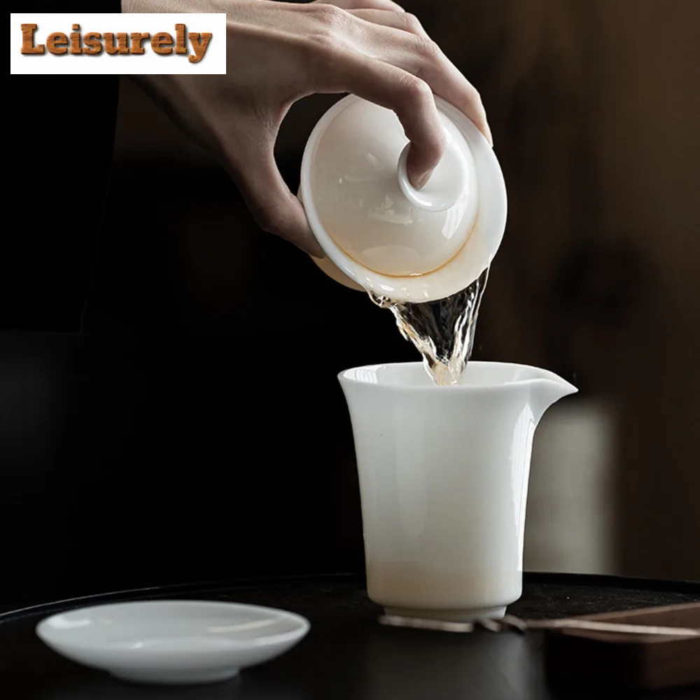 115ml Iced Jade Porcelain Gaiwan Ancient Dehua White Three Talent Tea Tureen Tea Brewing Cover Bowl Tea Services Decoration