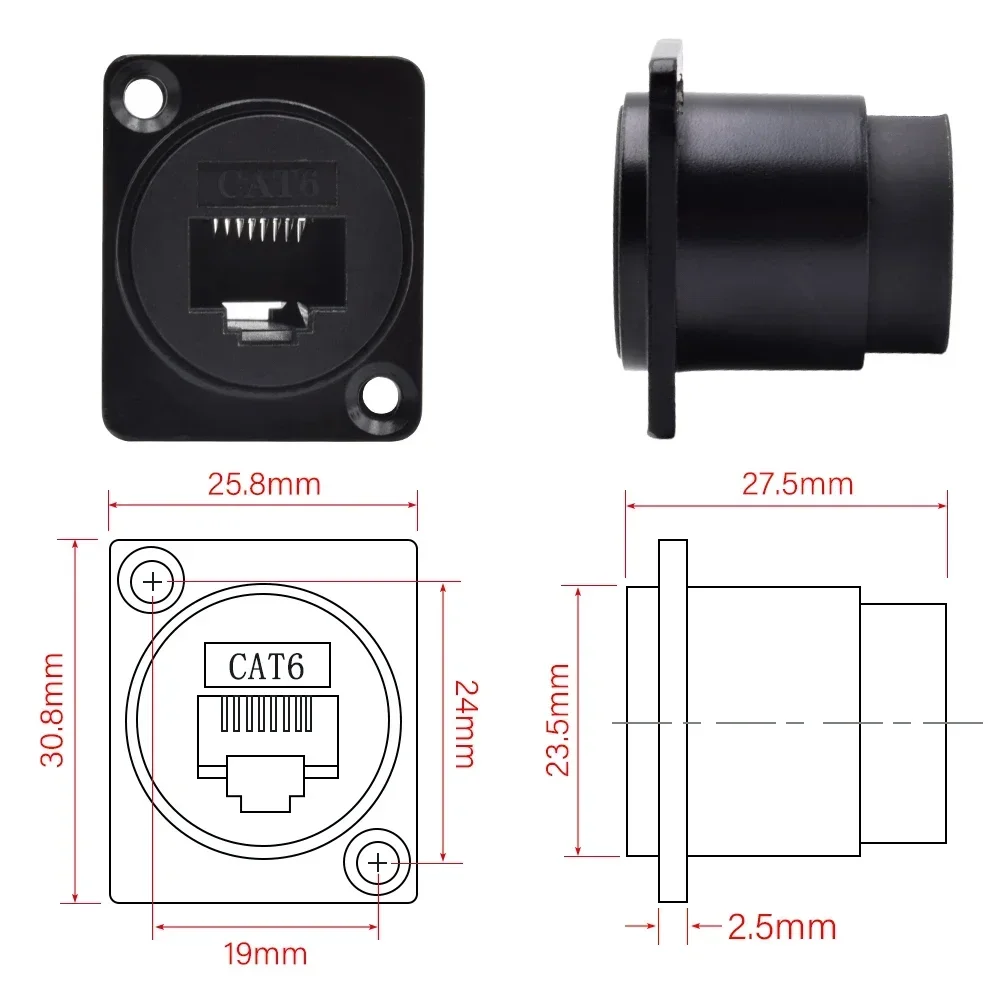 D Type Waterproof RJ45 8P8C Cat6a Socket Panel Mount Extension Ethernet Cable Network Connector Cat6 Shielded Internet Adapter