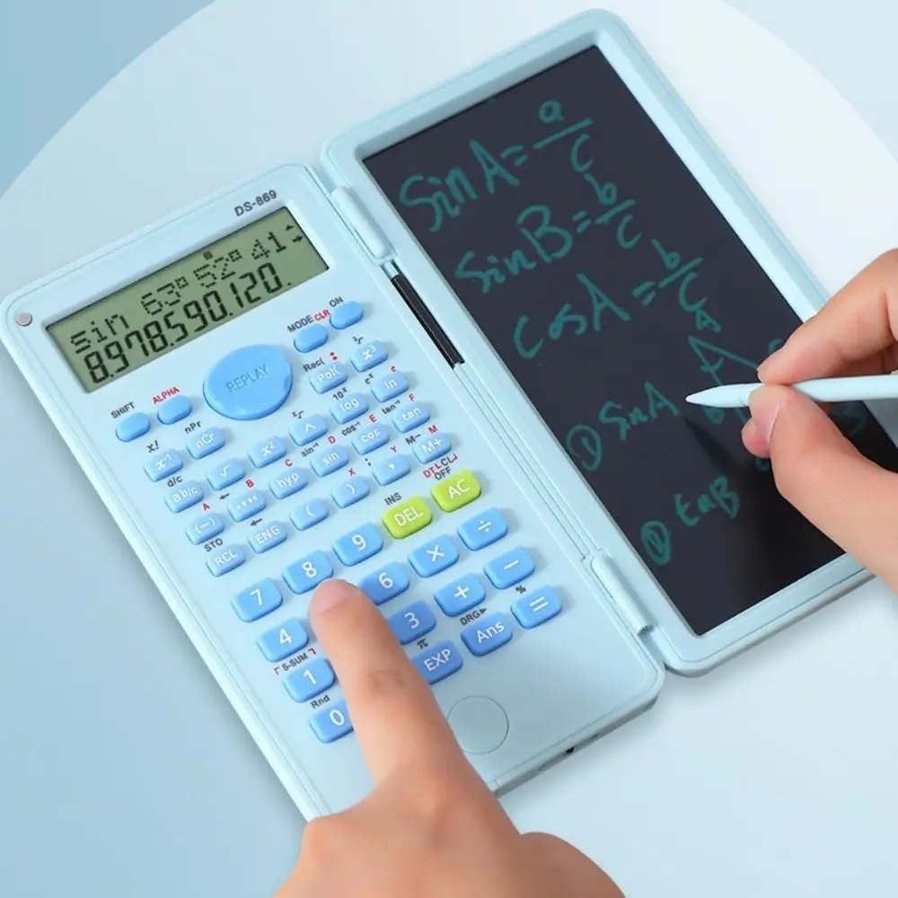접이식 기능성 2 IN 1 과학 계산기(LCD 메모장 포함) 휴대용 12자리 수학 계산기 필기 보드 학생용