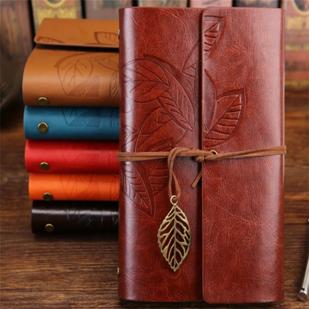 Leather Writing Journal Notebook Travel Writing Retro Pendants Classic Embossed Vintage Leather Notebook Creative Gifts 80x125mm