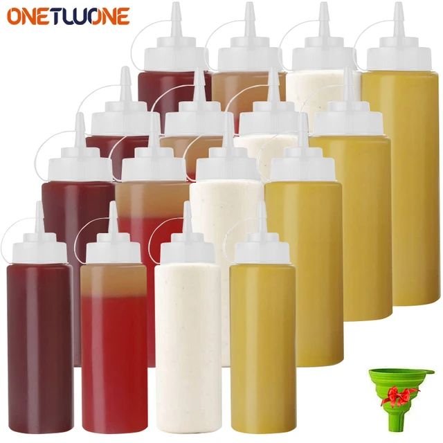 6 Plastic Squeeze Squirt Condiment Bottles Dispenser Ketchup Oil