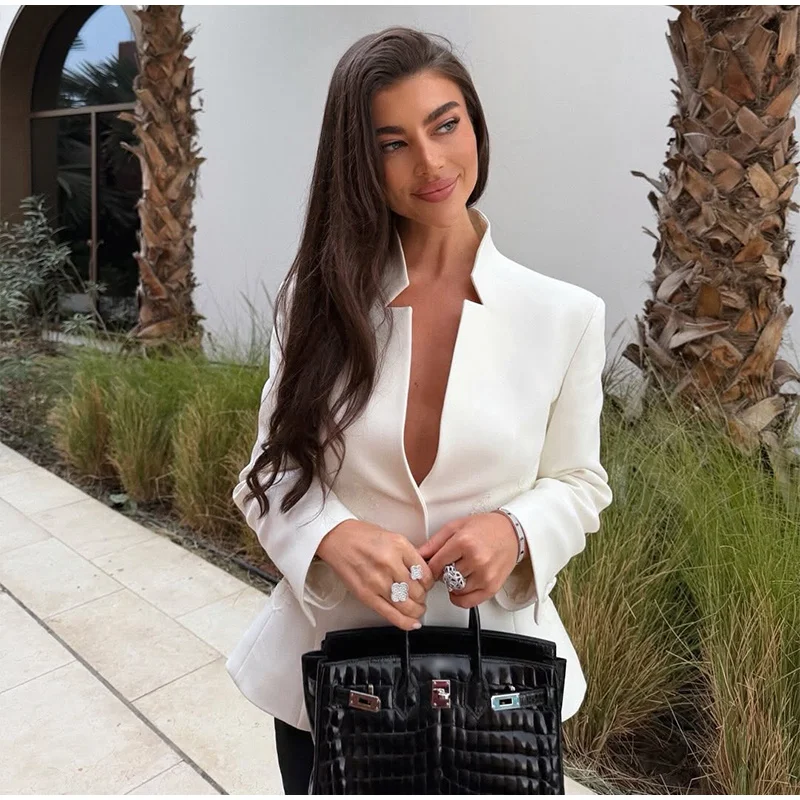 Solid Color Lace Patchwork Stand Collar Blazer Long Sleeve Single Breasted 2026 Spring Women Jacket Trendy Chic Lady Suit Coats 74 Sdef34410966f465a913a7a6930c16cdcp