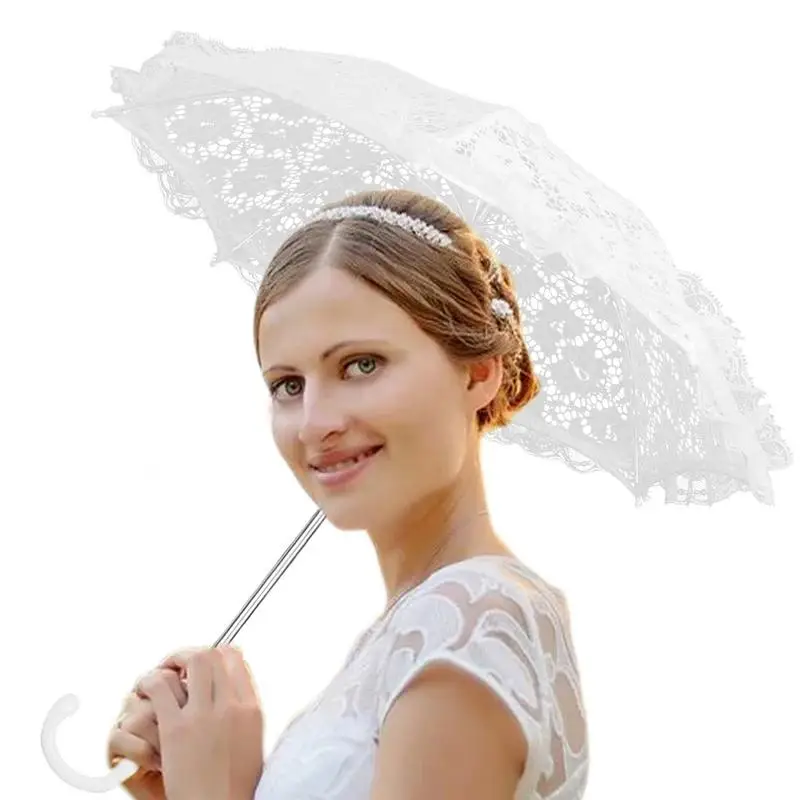 1pc Vintage Lace Umbrella Parasol Sun Umbrella Wedding Decoration Photography White Beige Lace Sunshade Umbrella