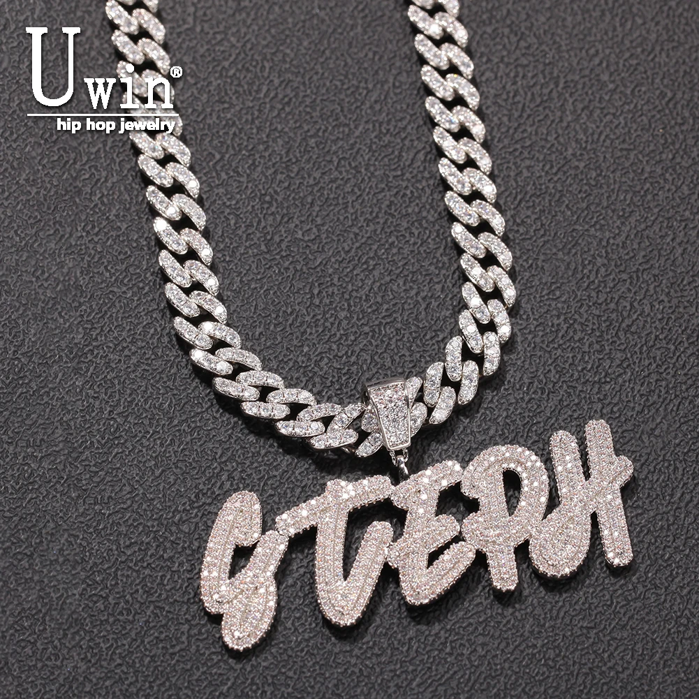 

Uwin Custom Name Necklace Choker Brush Letters With 9mm Iced Out Cuban Chain Initial Personalised Chain Hiphop Jewelry