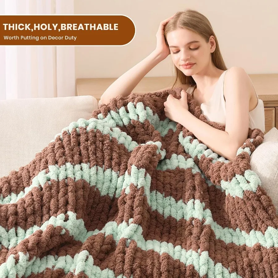 Chunky Knit Blanket Throw: 60''x80'' Chenille Chunky Knitted Throw Blankets for Twin Bed Couch Handmade Thick Cable Knit Blanke