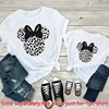 New Leopard Minnie Mouse Print Kawai Mother Kids Family Matching Outfits Disney Tops White Short Sleeve Mom and Daughter Clothes 4
