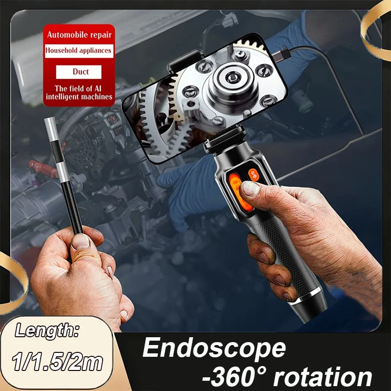 360 Degree Rotation Endoscope Inspection Camera 6.0mm Lens HD Articulated Borescope Camera for Automotive Car IOS Android 1080P 2