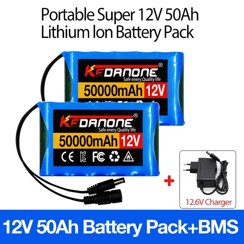 

18650 3S2P 12V 50000mah Original Lithium Ion Battery DC 12.6V 50Ah Rechargeable CCTV, Camera Monitor Replacement Battery+Charger