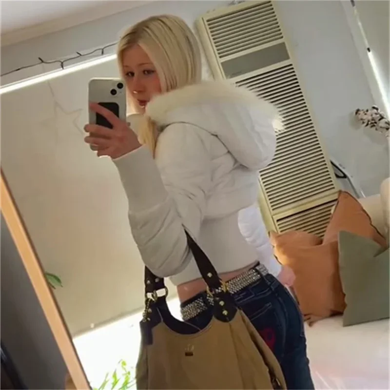 Mit kapuze Unten Jacke frauen Baumwolle Gefütterte Mäntel Zipper Volle Hülse Jacken Weibliche Herbst Winter Verdicken Streetwears2025 – Detail 11