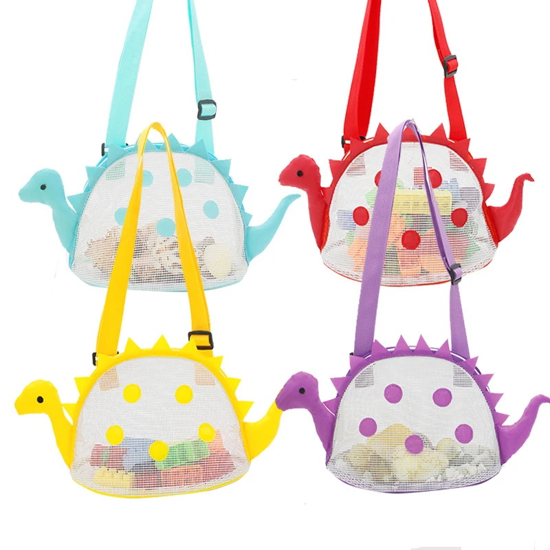 Fashion Colorful Mesh Beach Bag Sea for Kids Dinosaur Sea Shell Bag Beach Toys Storage Bag Adjustable Small Mesh Bag with Zipper 6
