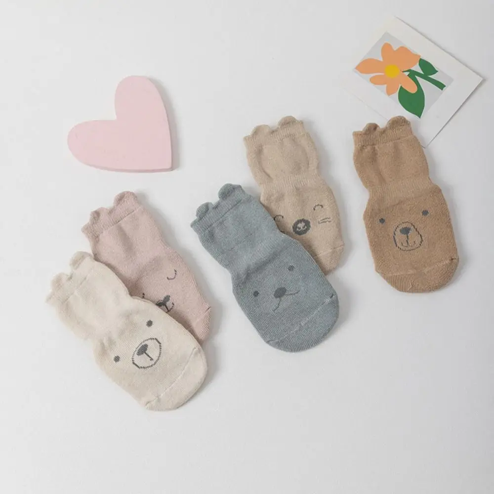 5Pairs Kawaii Bear Ears Baby Cotton Socks Non-slip Breathable kids Cartoon Socks Cute Autumn Spring Toddle Step Socks Children