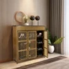 4 Tier Bamboo Shoe Storage Cabinet Wooden Shoes Rack with 3 Hollow Doors 2