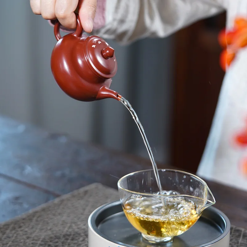 Chinese Style Lotus Flower Pattern Teapot, Purple Clay Raw Ore Dahongpao, Kung Fu Household, Handmade, 160ml Pot, New, 1Pc