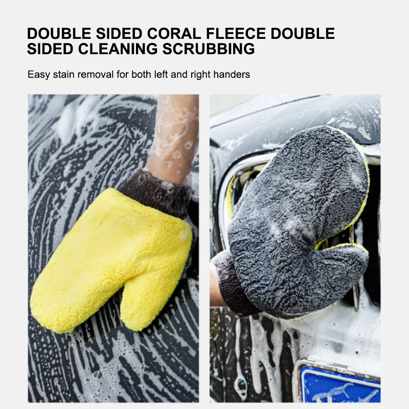 Microfiber Car Wash Gloves Double Sided Coral Fleece Mitts