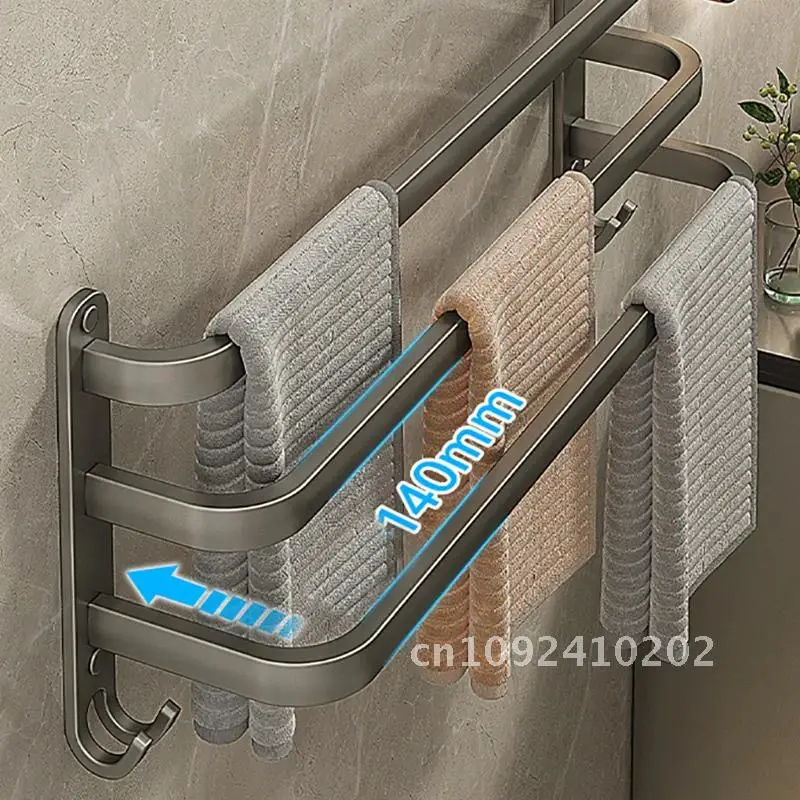 Layer Hanger Black and White Brief Space Aluminum Bathroom Towel Mounted Punch Cloth Multiple Hook with Rack Towel Holder Wall
