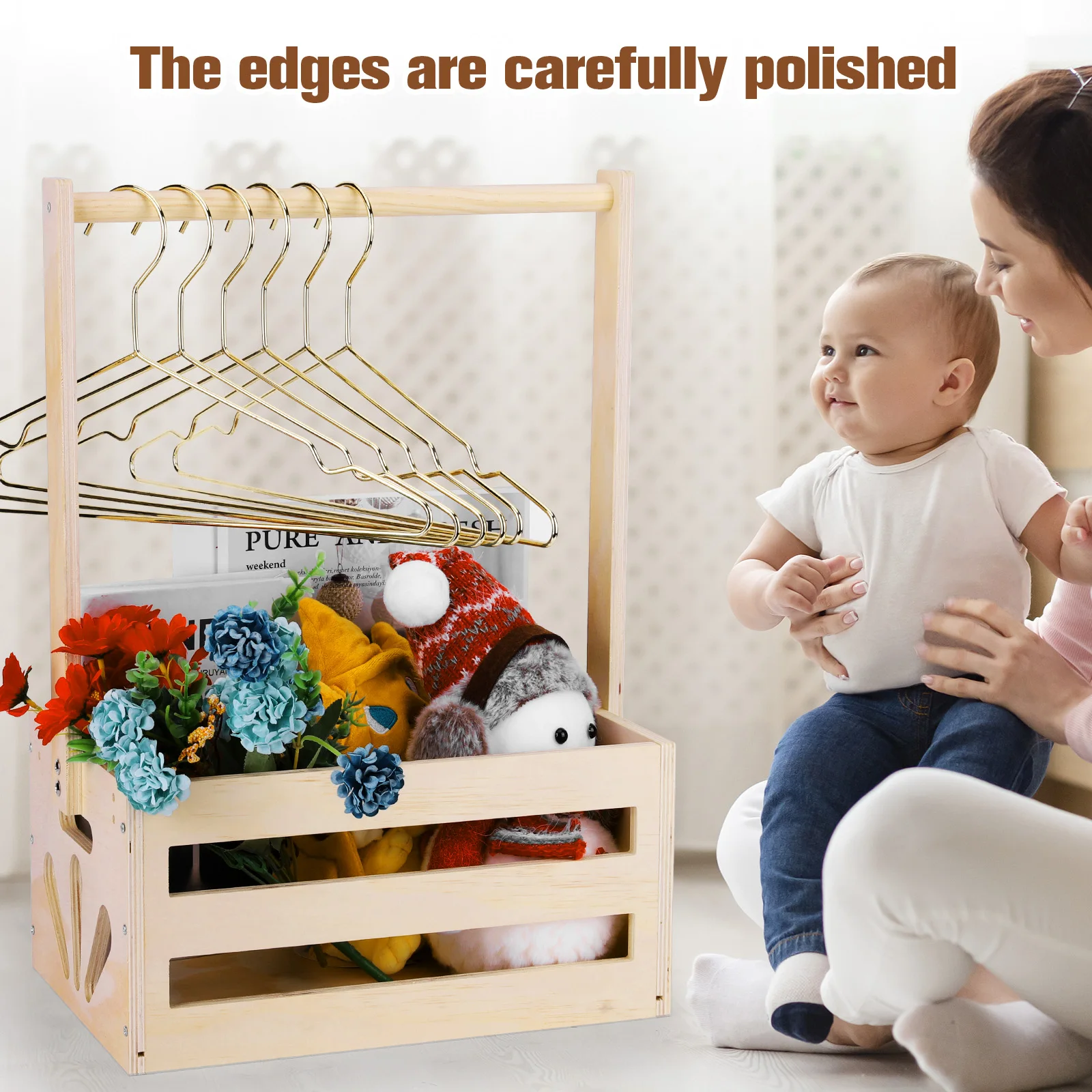 Wooden Baby Shower Gift Basket with Handle 2