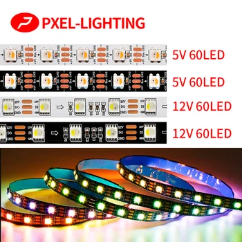 주소 지정 가능한 RGBW RGBWW 유연한 조명 바, 4 가지 색상 1 LED 스트립, SK6812 IC 60 픽셀/m SMD 5050 RGB 백색 램프 테이프, 5V 12V
