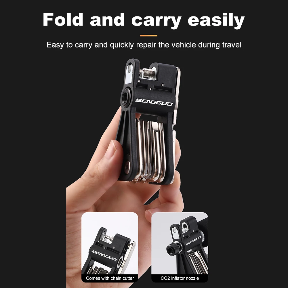 18-in-1 Bicycle CO2 Cylinder Pump Gas Nozzle with Screwdriver Wrench Chain Cutter Schrader &  Valve Bicycle Accessories