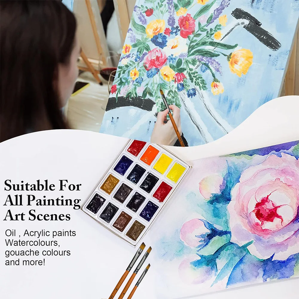 12pcs Premium Angular Paint Brushes - High-Quality Nylon Hair Angled Watercolor Brushes for Acrylic Watercolor Gouache Painting 4