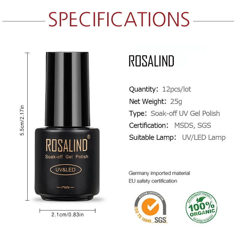 ROSALIND 7ml 12Pcs/kit Summer Series Gel Nail Polish Set With Box Soak off UV Lamp Hybrid Varnish Semi Permanent Nail Gel Set 5