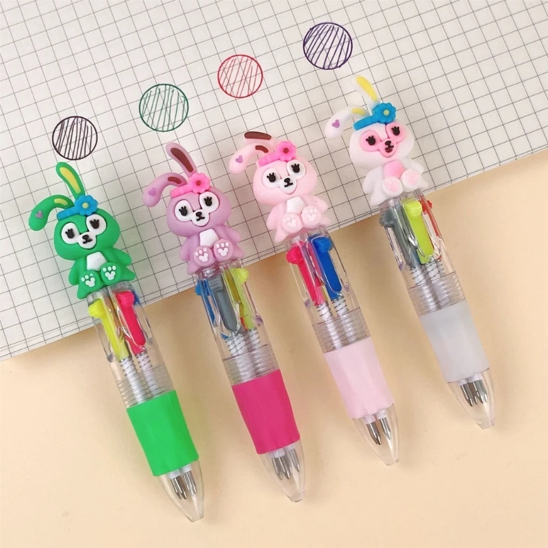12Pcs Dinosaur Retractable Ballpoint Pen Multicolored Ballpoint Pen 4-Color-in-1 for Kid Student
