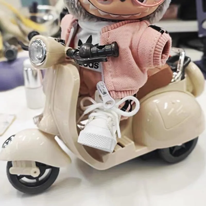 Labubu Scooter Toy With Light & Music - 360° Rotating Mini Motorcycle, Battery Powered, Desktop Decor For Dolls (Pink)