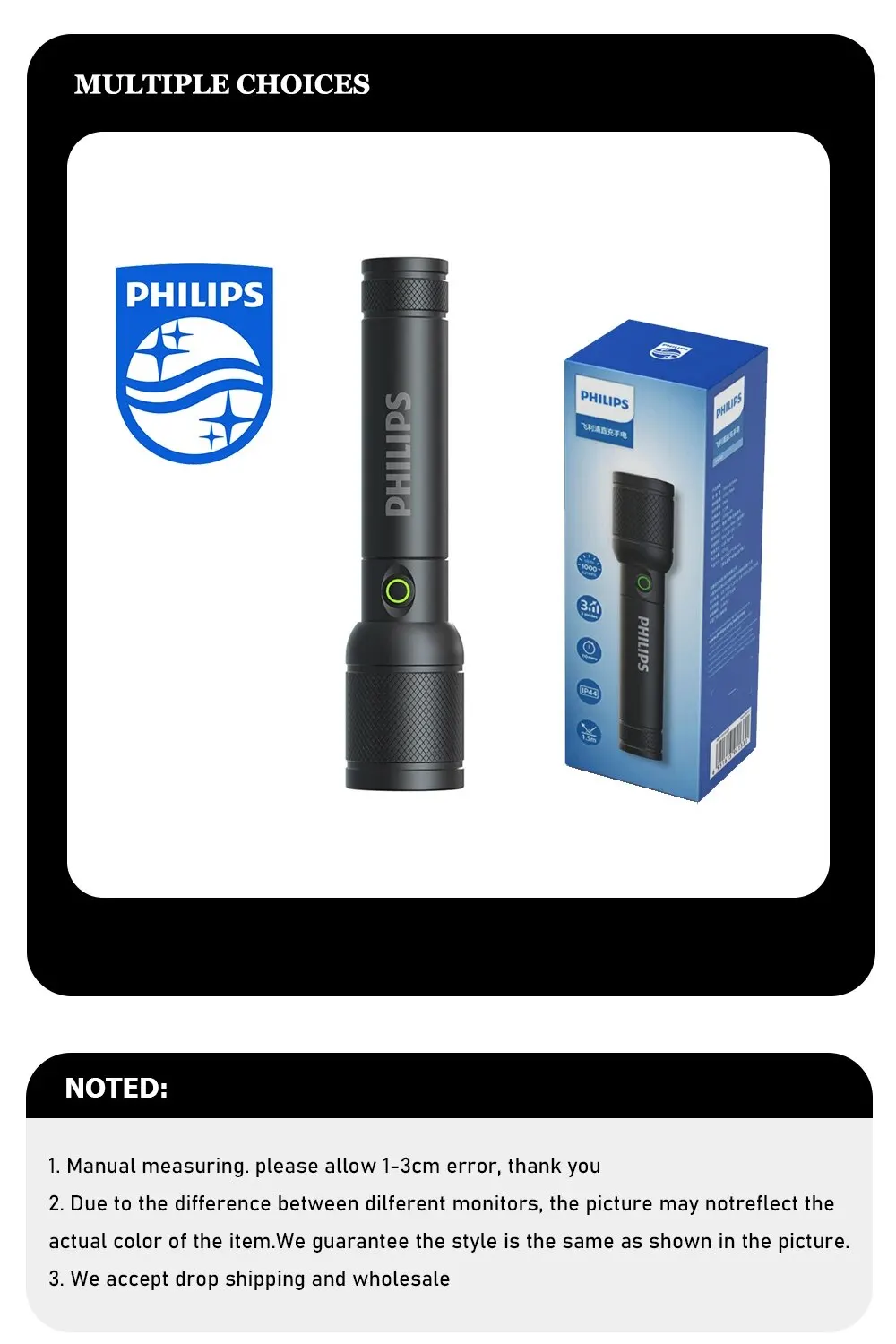 Philips-6168 Lanterna com Zoom Óptico, Lanterna Portátil, Tipo-C, 4 Modos de Iluminação, Autodefesa, Camping, Lanterna, 6168
