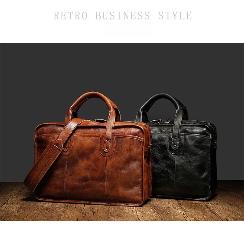 Men's Handmade Genuine Leather Handheld Bag, Plant Tanned Leather Computer Bag, Crossbody Large Capacity Functional Multi business Briefcase_voghion.com