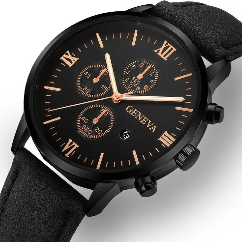

New Brand Business Men's Casual Watch Geneva Quartz Hand Clock Ultra Thin Calendar Leather Strap Male Wristwatch Wholesale