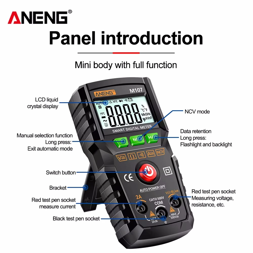 ANENG M108 Mini Digital Multimeter 4000 Count AC/DC Electrical Instruments Tester Auto Multimetro Digital Profesional Meter