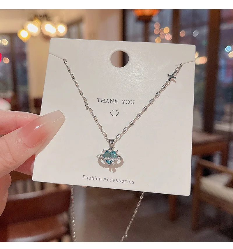 Collana con ciondolo retrò coreano alla moda femminile 2025, con cristallo blu, argento, stella dell'universo, gioielli estetici da sposa per donna_voghion.com