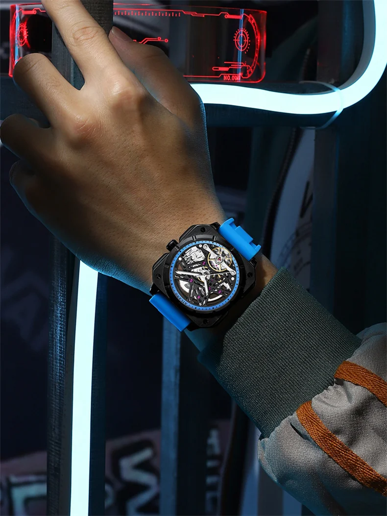Fyrkantig urtavla Automatisk Tourbillon för män Mekanisk Skelett Tourbillon Herr Gummiarmband Topp Lyx_voghion.com