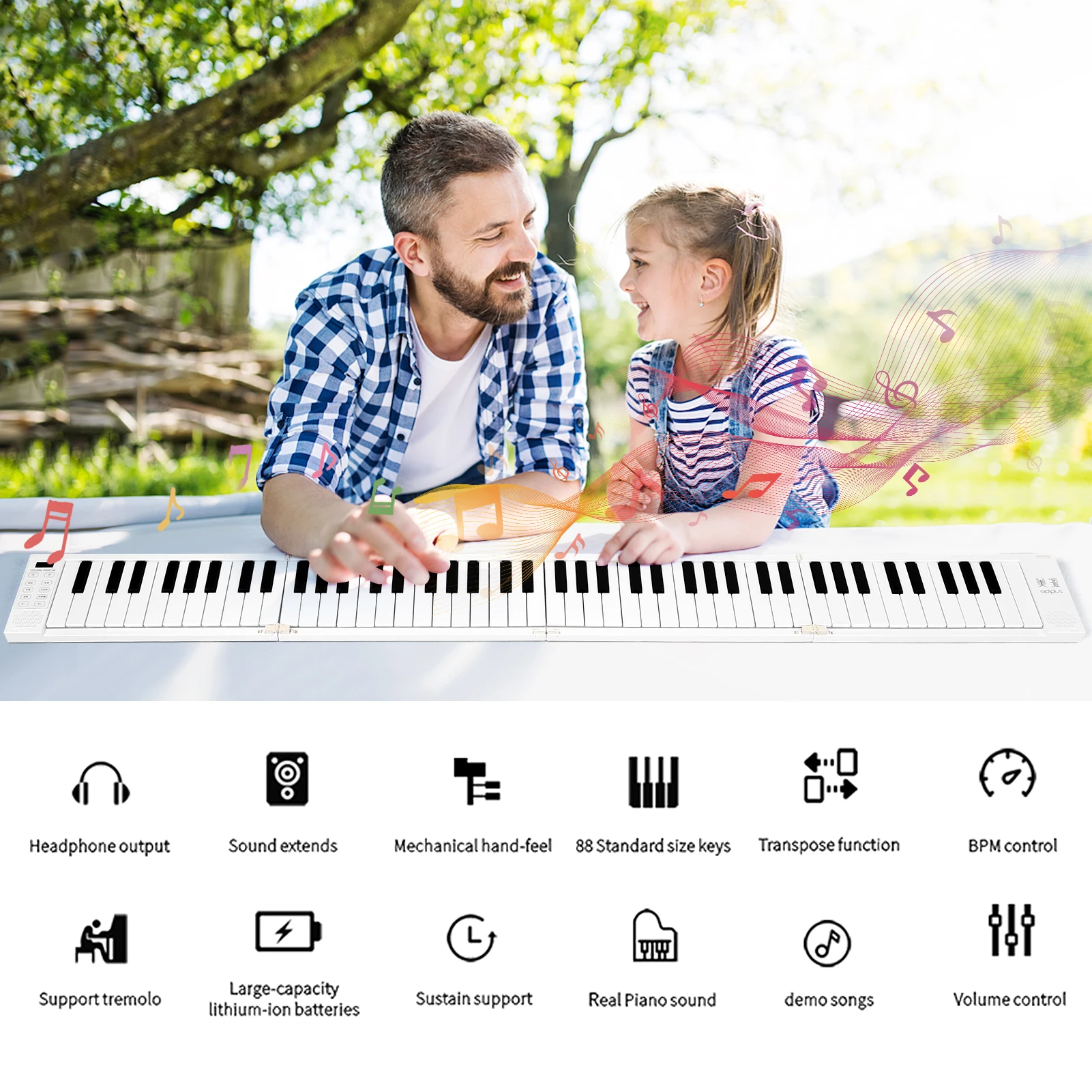 88 K-eys Foldable Piano Digital Piano Portable Electronic Keyboard for Student Musical Instrument