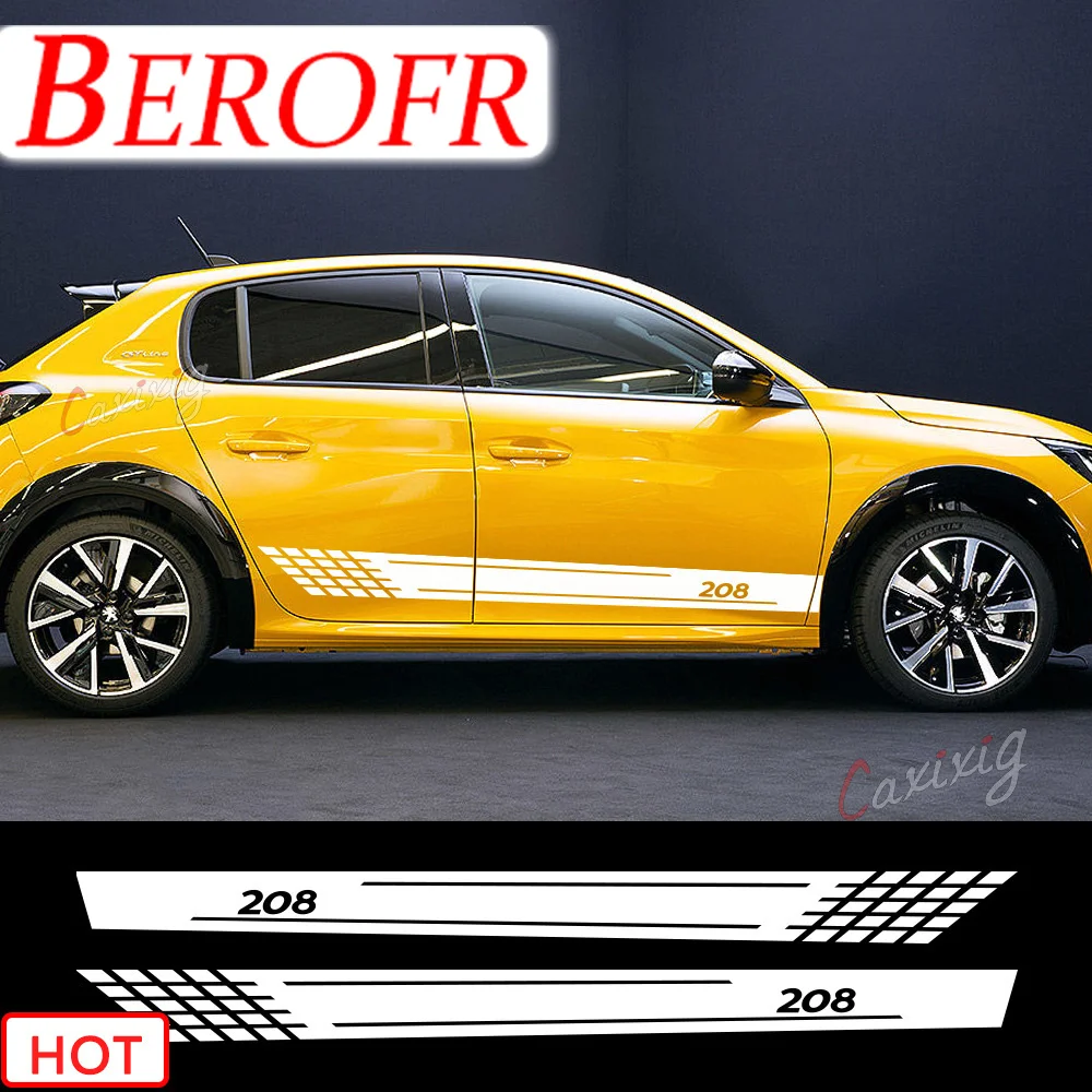 2Pcs Car Door Side Skirt Stripes Stickers Per Peugeot 208 Gt Tuning Accessori Auto Line Graphics Vinile Pvc Decalcomanie Fai Da Te