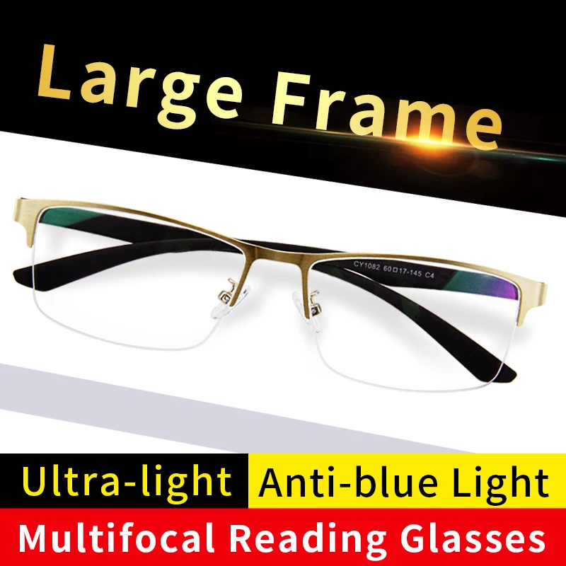 

Progressive Multifocal Reading Glasses Large Oversized Transparent Blue Light Blocking Presbyopia Eyeglasses Wide Frame for Men