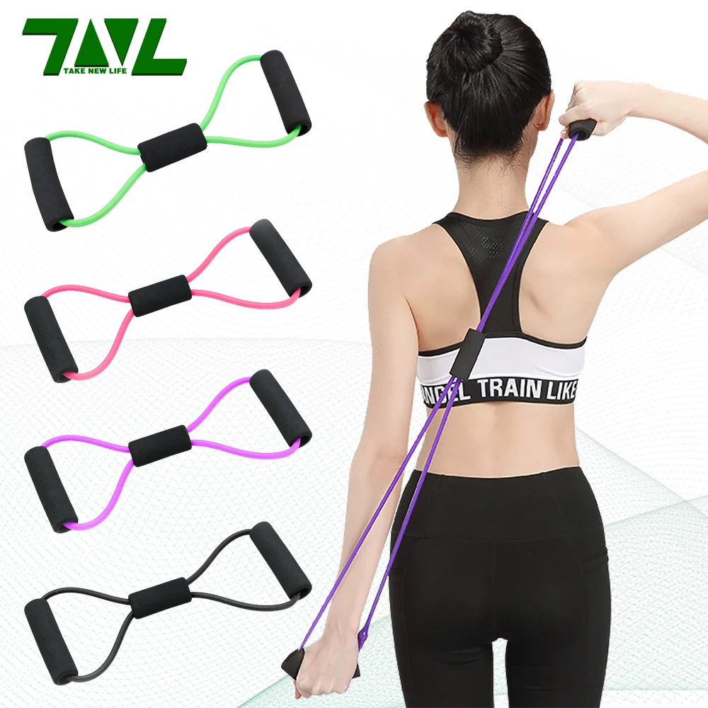 Resistance Bands Elastic Tube Rubber Belt Gym Yoga Gum Fitness Equipment Workout Muscle Pull Rope Exercise 8 Word Chest Expander