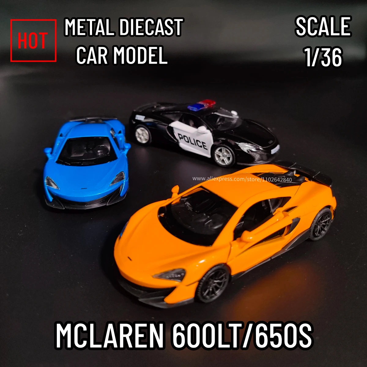 1/36 McLaren 600LT 650S Alloy Diecast Model Car Collection Xmas Gift Office Home Ornaments Kids Scale Children Toys for Boys