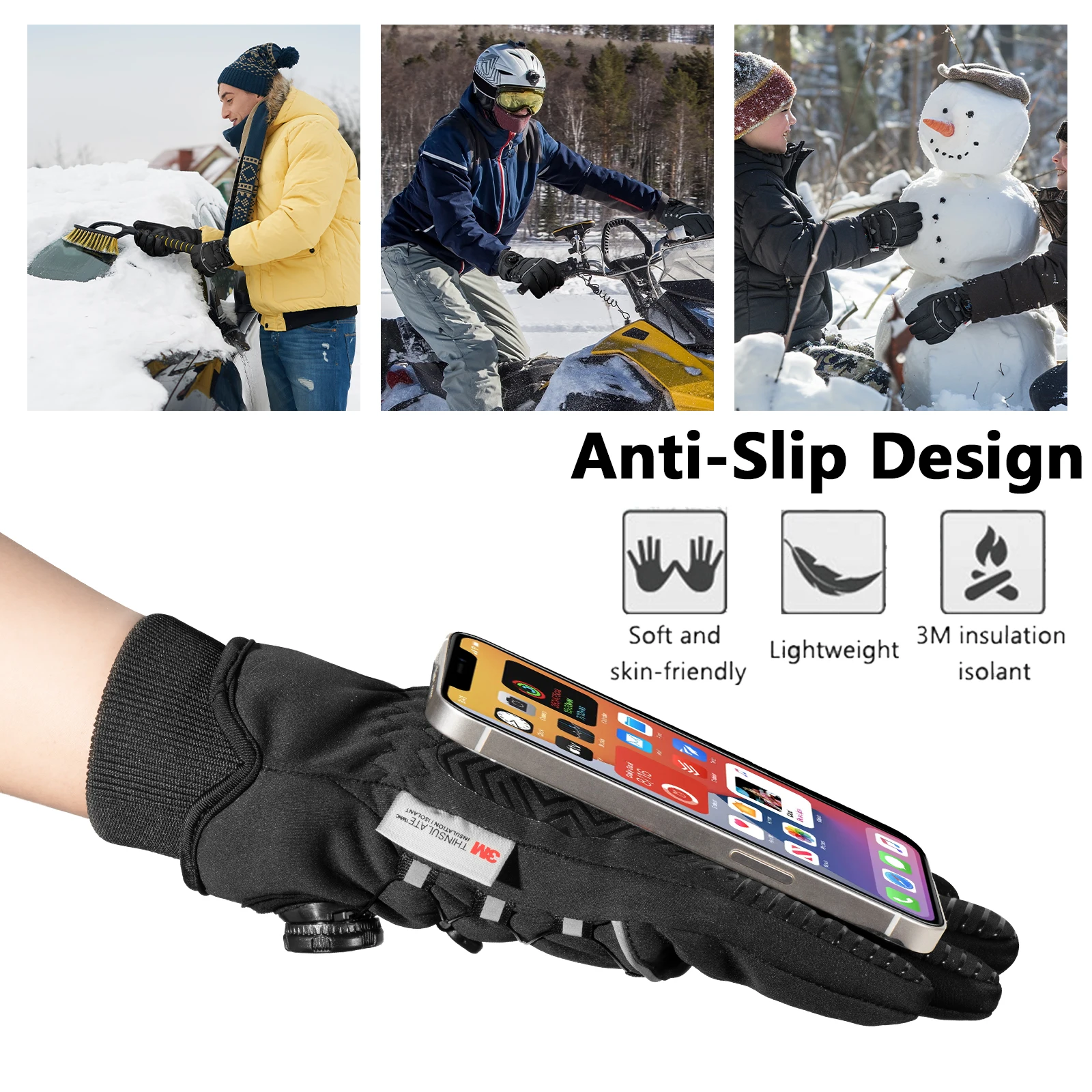 Winter Gloves for Men  -20°F 3M Thinsulate Cold Weather Gloves for Cycling Running Shiing 3