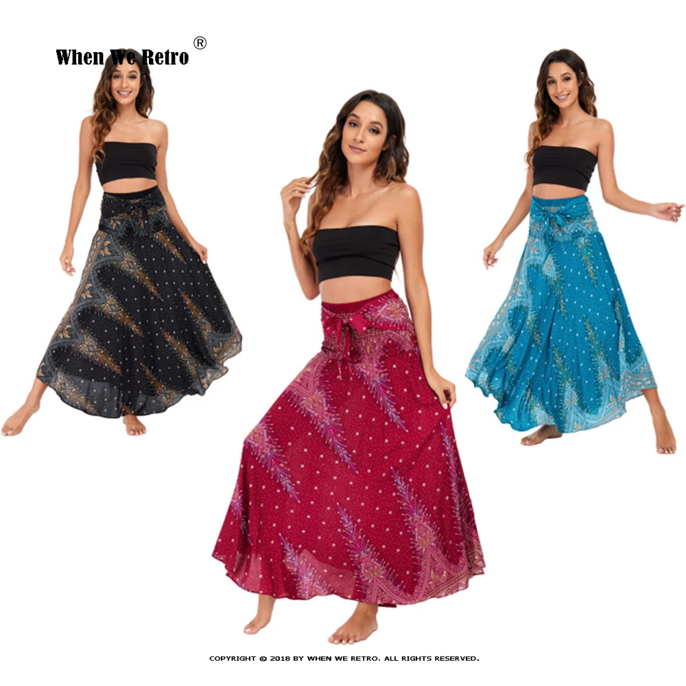 

Wine Red Peacock Print Roupas Saia Bottom Women Skirt New Sexy Woman Long Jupe Bohemian Boho Flowers Elastic Waist Faldas RS898