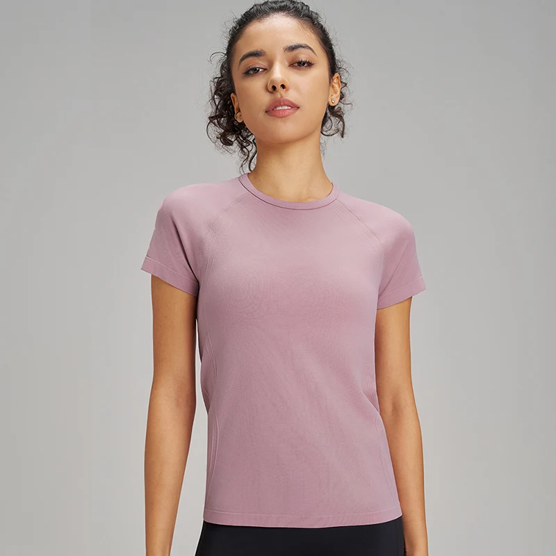 Ten Color Quick Dry Sports Short Sleeve T-Shirt Women's Sweatshirt Breathable Fitness Clothing Solid Color Yoga Short Sleeve Top 4