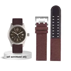 Durable Outdoor Sports Canvas Watchband with Premium Cowhide Accents - Available in Black, Khaki, and Brown - 22mm (Brown  silver)