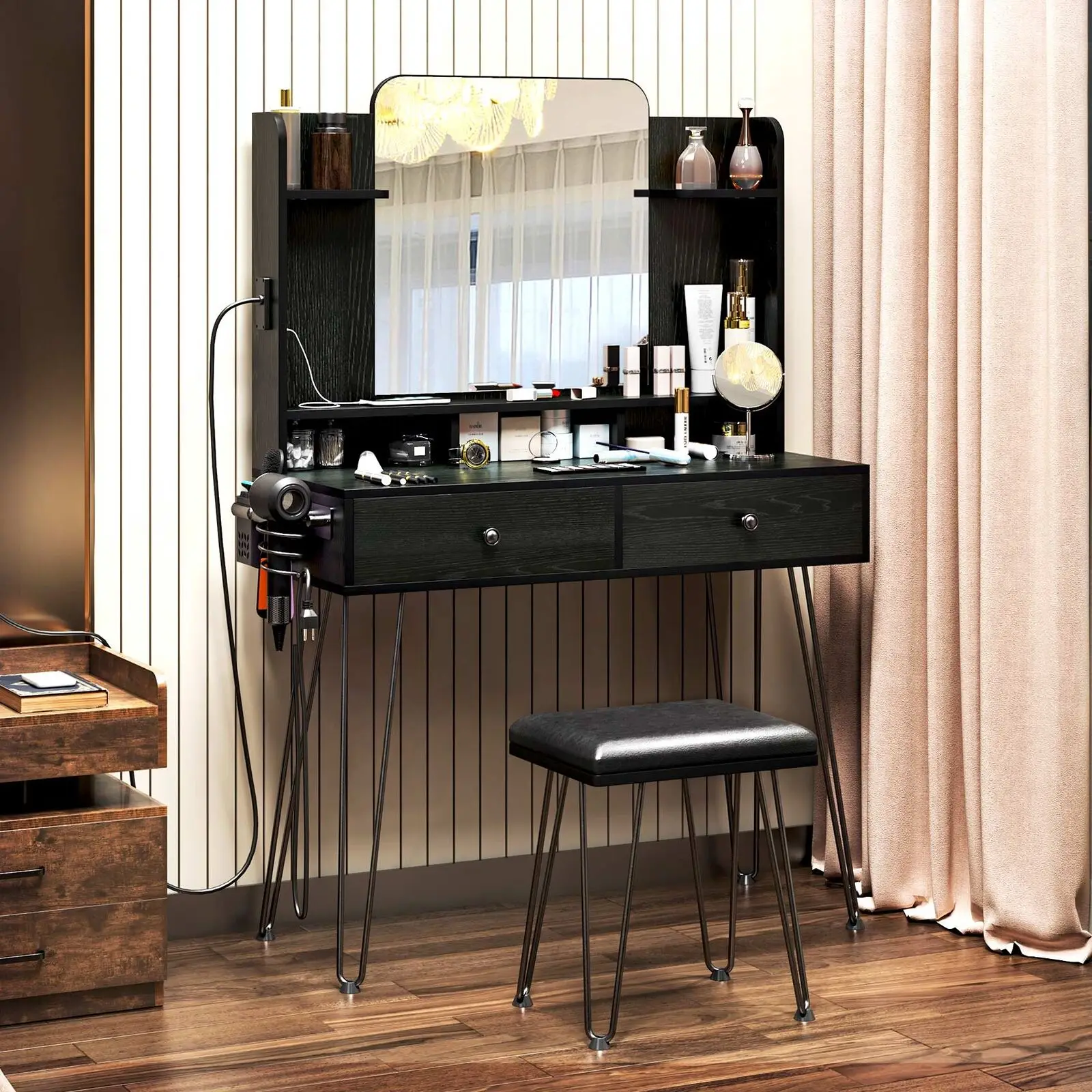 Makeup vanity dark wood deals