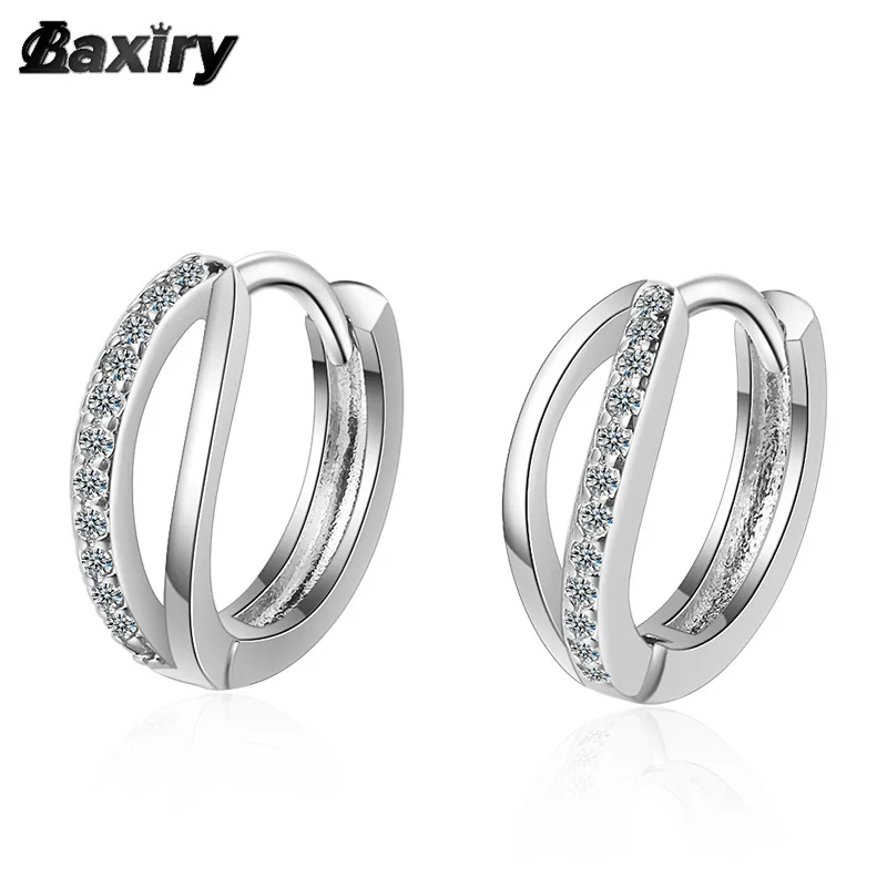 

Silver Color Hoop Earrings For Women Fashion Designer Round Crystal Sleeper Huggie Earring Luxury Minimalism Original Jewelry