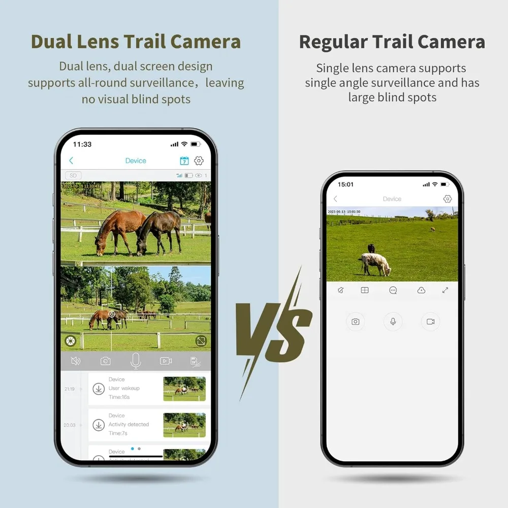 Trail Cameras Dual Lens Linkage Security Camera, 4G LTE Cellular Trail Cameras 2K 360&deg;Live Video Game
