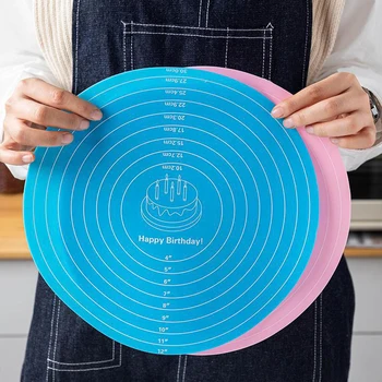 30cm Cake Turntable Mat Round Cake Baking Mat Nonslip Mat With Scale Silicone Dough Mat Pastry Pad Heat Resistant Kitchen Gadget