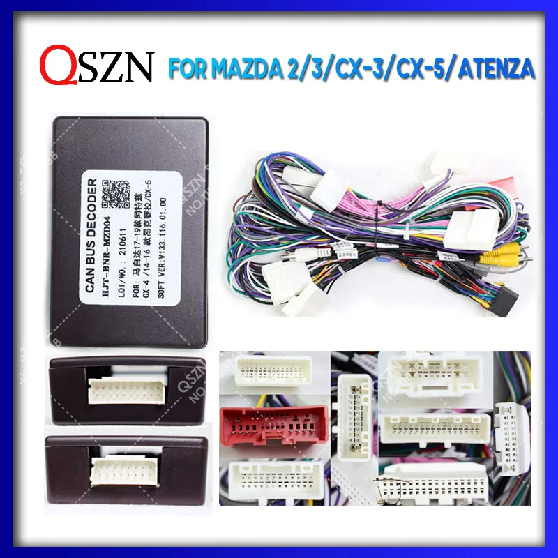 QSZN для Mazda 2 / 3 / CX-3 / CX-5 / Atenza Android автомобильный радиоприемник Canbus декодер жгут проводов адаптер кабель питания