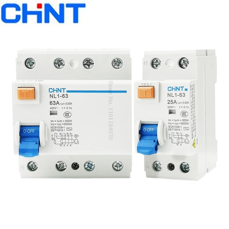 Chint Proteção de Corrente Residual Eletromagnética do Vazamento Nl163 1p Mais n 2p 3p Mais n 4p 63a 40a 25a 30ma ce Rccb 50hz