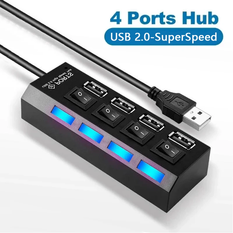Hub Usb 2.0 Usb Splitter Multi Hub Adattatore Usb 4 Porte Adattatore Di Alimentazione Usb Usb 2.0 Con Interruttore Accessori Per Laptop Per Pc Compute